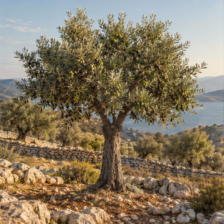Meyve vermiş güçlü zeytin ağacı